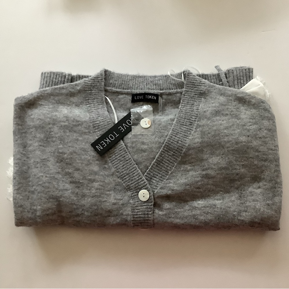 Love Token Ruffled Sleeve Button Sweater Grey Size L New - Picture 3 of 6